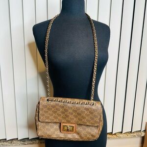 Karl Lagerfeld Brown Monogram Designer Chain Shoulder Bag